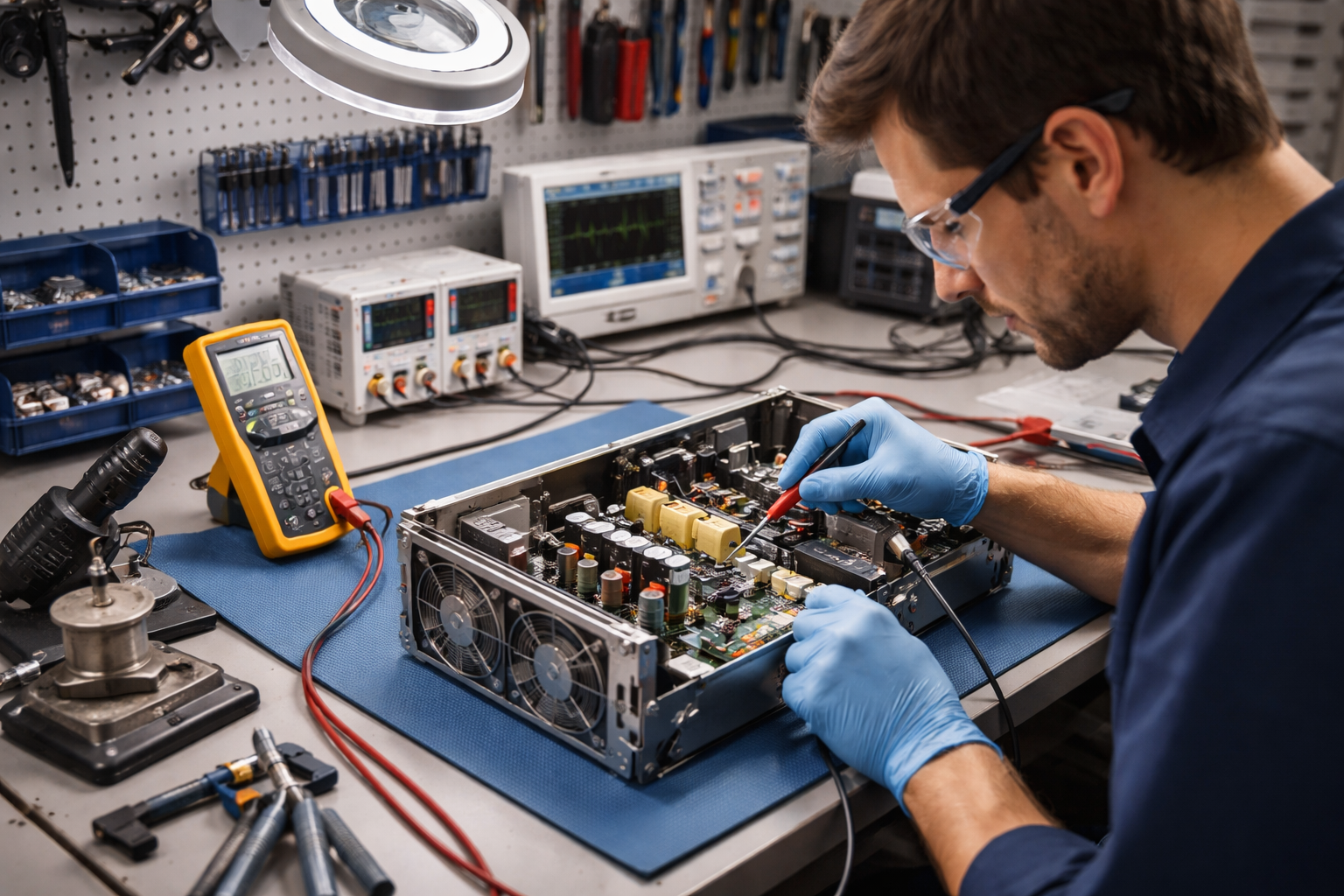 Technician repairing power supply unit